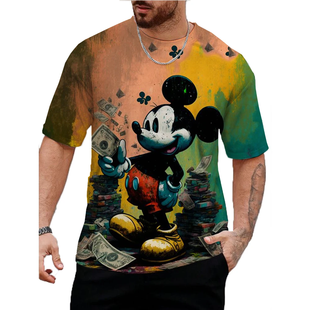 2024 Disney Summer Mickey Mouse Short Sleeve 3d Print T-shirt Men's T Shirt Couple Cartoon TShirts Cute Funny Tops Tee