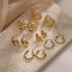 HECHENG,Glossy Golden Color Round Chunky Hoop Earrings for Women Creative Geometric Thick Earrings Brass Jewelry