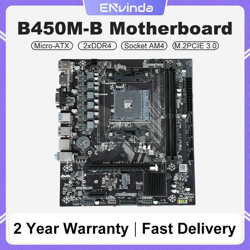 ENVINDA B450 Motherboard AMD Processor Dual-channel DDR4 Memory AM4 Mainboard M.2 NVME (Supports Ryzen 5500 5600 5600G CPU)