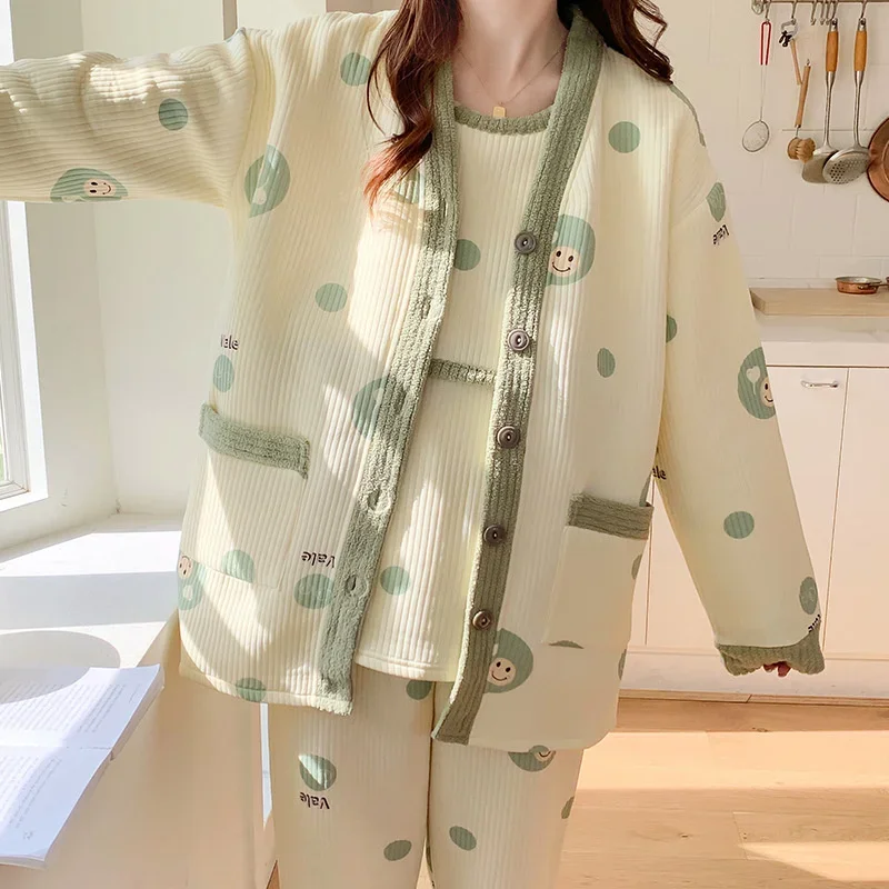 

Autumn Winter Thickened Comfortable Air Cotton Postpartum Mother Breastfeeding Maternity Three-piece set Pajamas