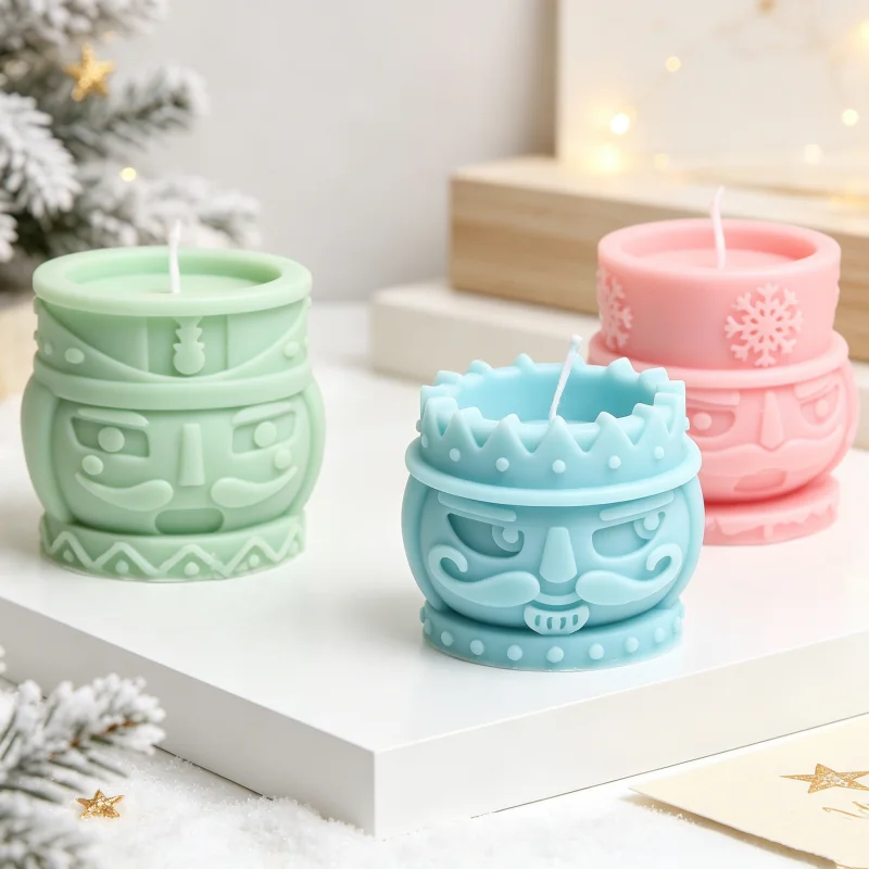 Christmas Nutcracker Head Cup Silicone Candle Mold Snowflake Crown Mustache Soldier Hat Resin Soap Mould  Xmas Table Decor Craft