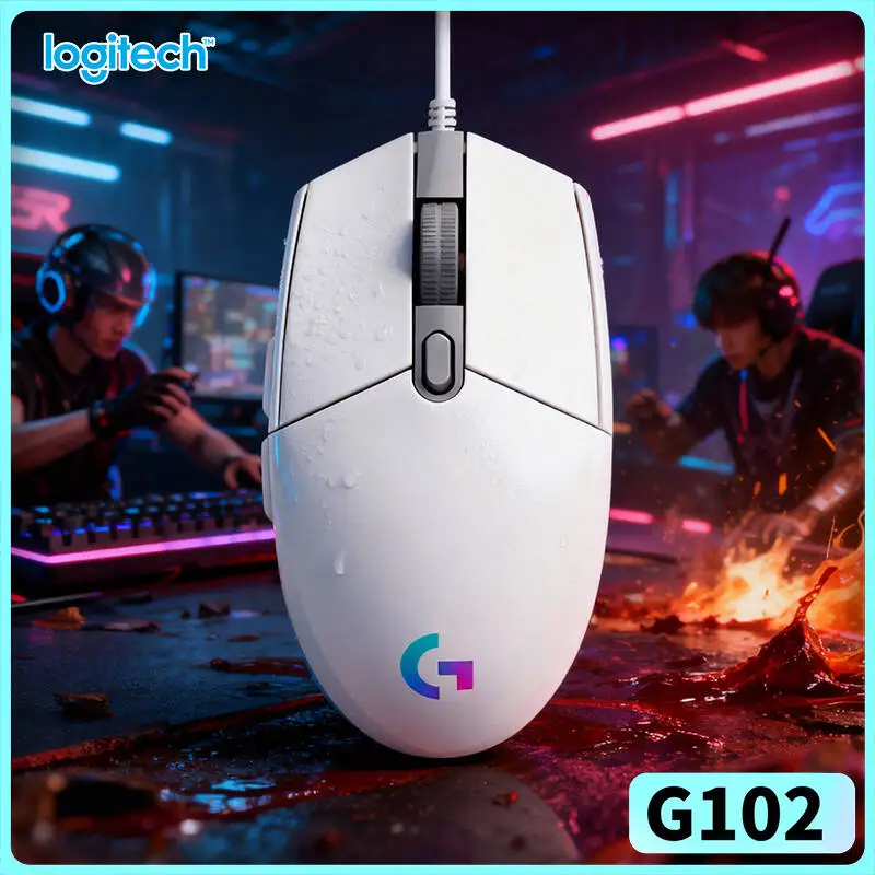 Logitech G102 Wired Mouse, 1ms Response Time, 8000 DPI Precision, RGB Backlit, 6 Keys for Gaming & Office Work