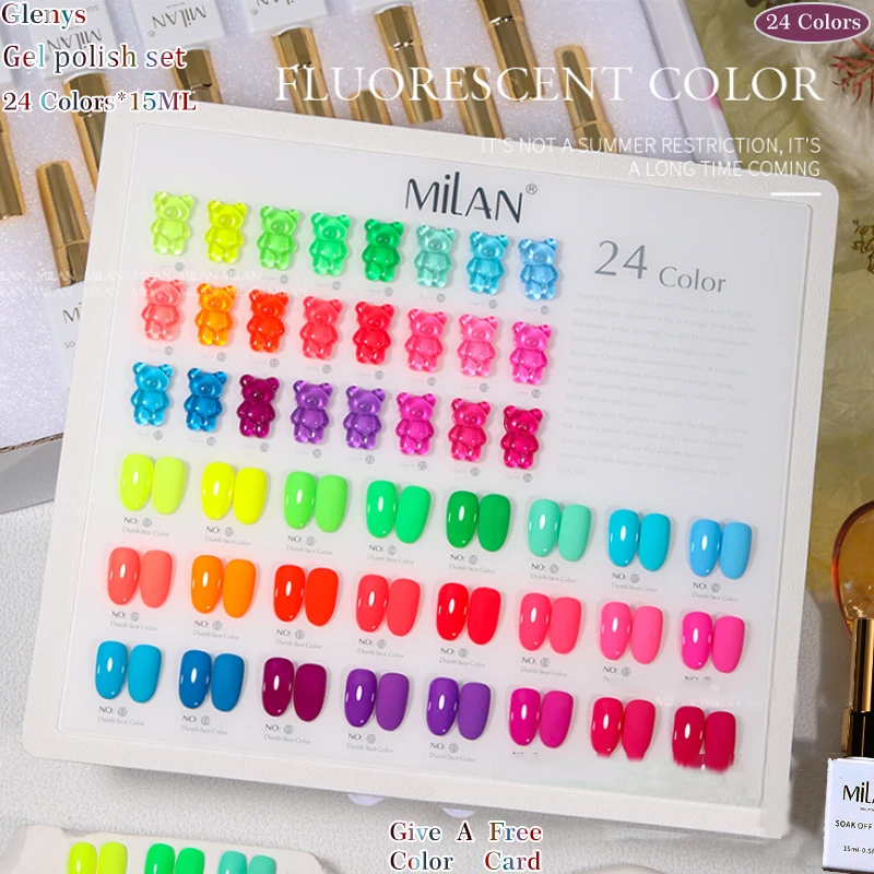 Glenys 24 Color nail polish Glue Whole Network Popular Semi permanent Soaking gel Color Card Nail Art Varnish Set Wholesale