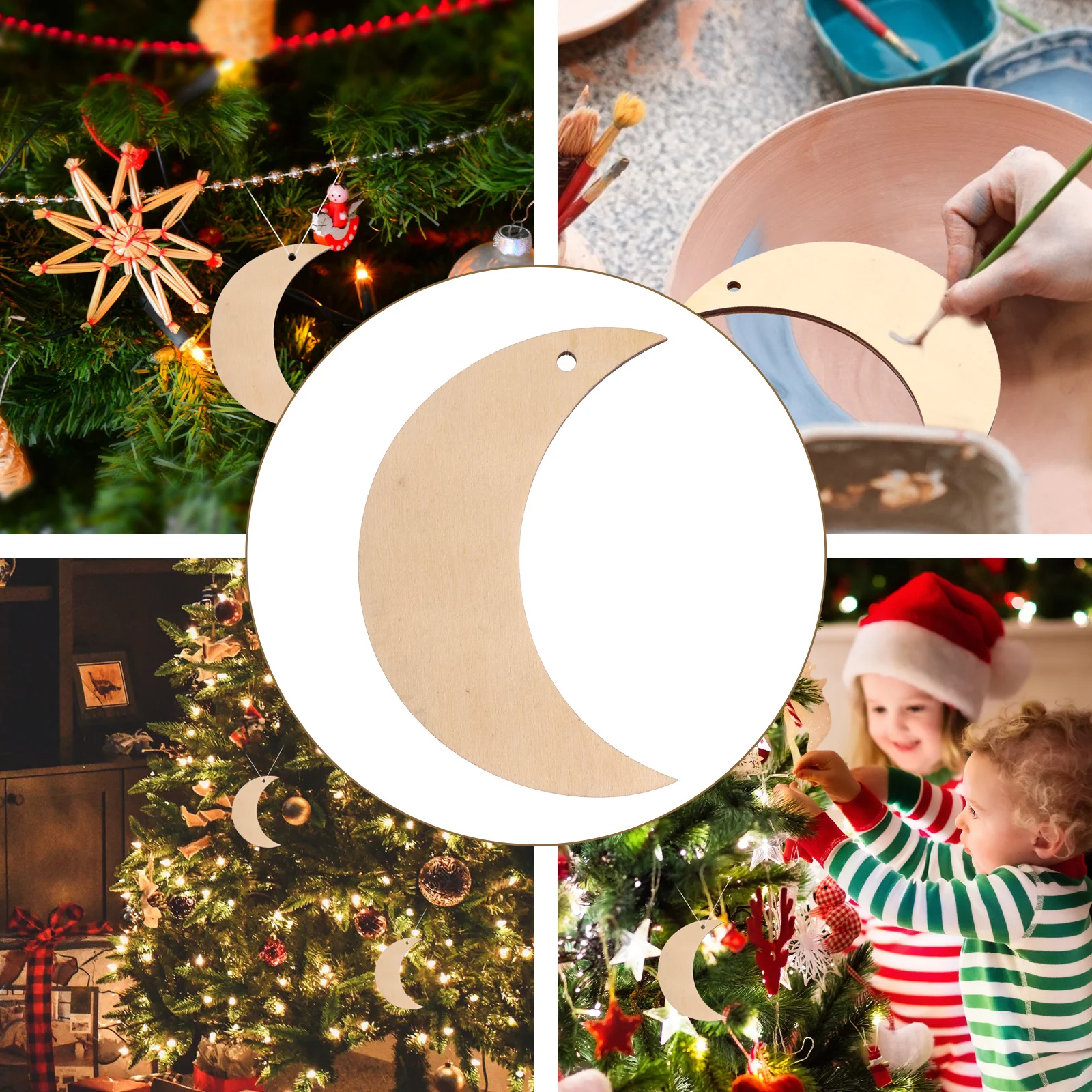 

10Pcs Wooden Moon for DIY Unfinished Slices Christmas Tree Pendant Wall Desk Balcony Decoration DIY Christmas Pendant