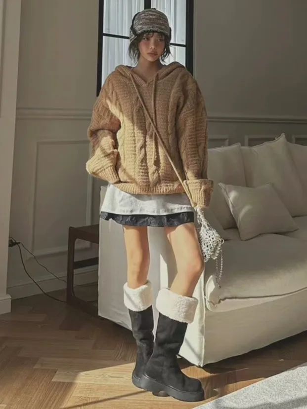 Chique herfst-winter gebreide trui Losse casual warme muts Ontwerp Veelzijdige comfortabele faionable damestop