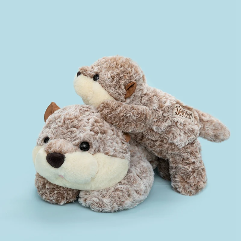 Cute Lying Sea Otter Plush Pillow Fluffy Stuffed Animal Otter Plushie Soft Sleep Hugging Pillow Home Decor Birthday Gift Adults
