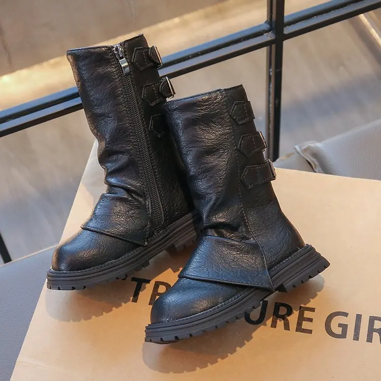 Girls Brown Knee High Boots 2026 Fall Winter New Flat Riding Boots for Kids Faux Fur Lined Tall Boots Non-Slip Side Zipper