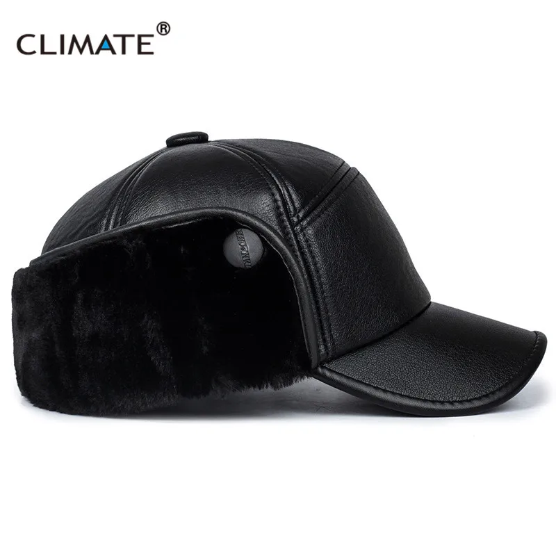 CLIMATE Winter Warm Hat Men Ear Keep Warm Outdoor Bomber Hat Cap Windproof Baseball Cap Ear Cover Dad Father Grandpa Gift Man