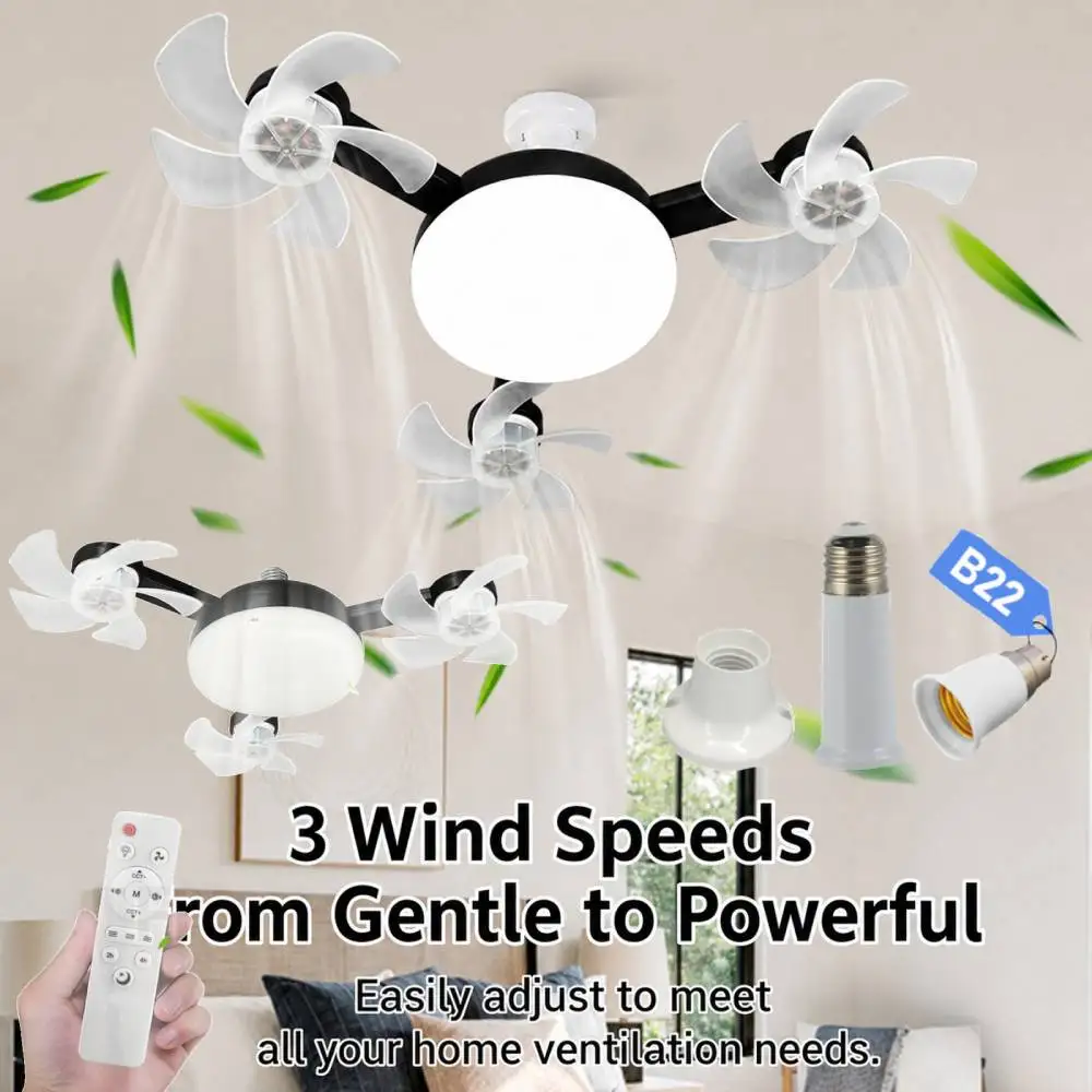 E27 Screw in Ceiling Fan Light LED Drone Socket Light Bulb Fans with Remote 3 Wind Speeds Hanging Fans for Bedroom Working Space