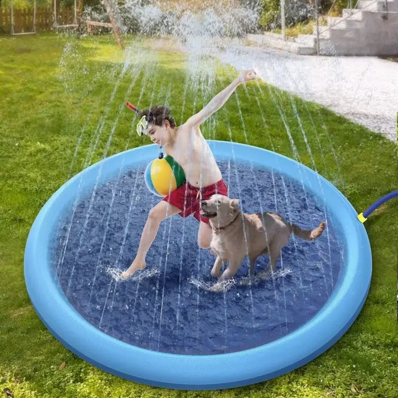 Inflatable Dog Sprinkler Pad Pet Sprinkler Pad Play Cooling Mat  Splash & Spray Summer Pet Pool Swimming Pool Water Spray Pad