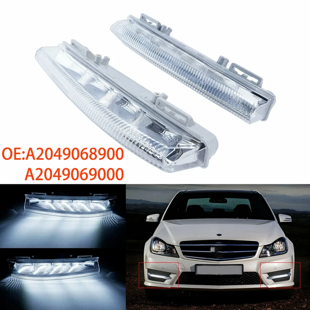 Car Front Left & Right LED Daytime Running Light Fog Bulbs For Mercedes C / E Class W204 W212 R172 A2049068900 A2049069000