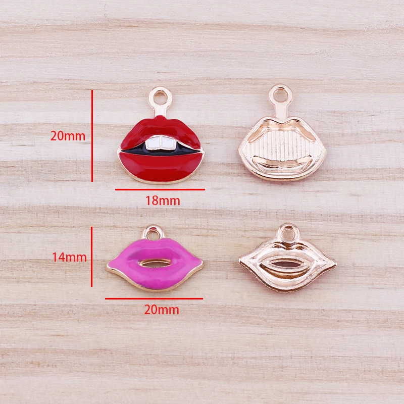 10 Uds. De dijes de lápiz labial de labios para mujer con maquillaje, abalorio esmaltado de Metal para pendientes, pulsera, suministros de joyería, accesorios Diy