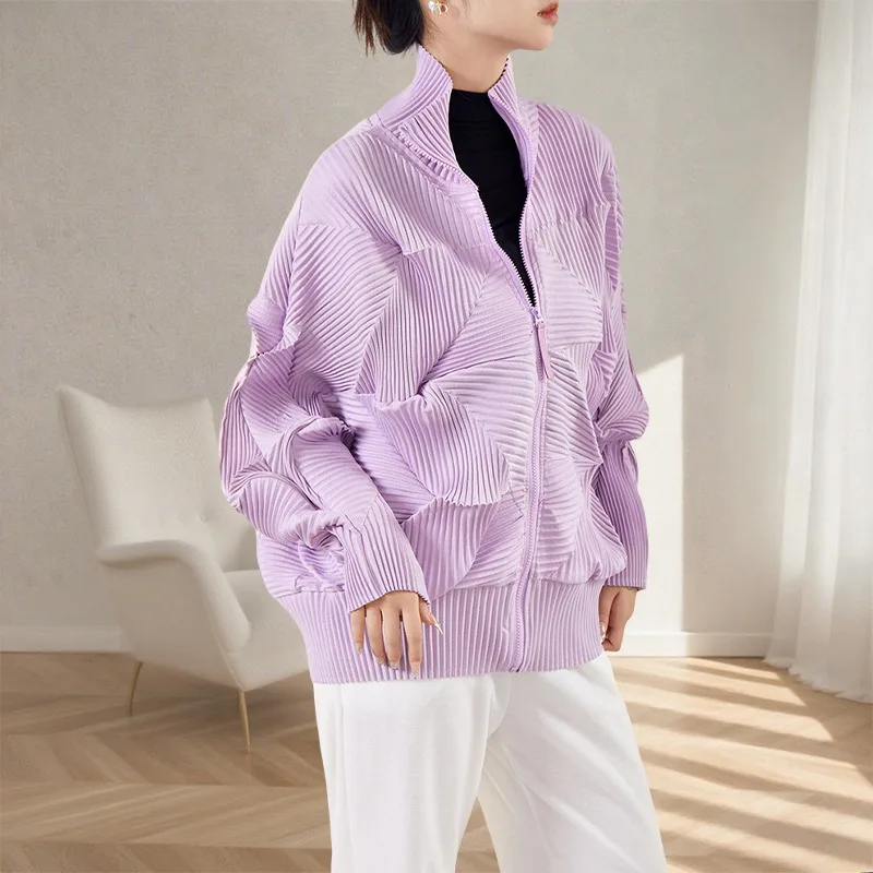 

Miyake осень-зима новая плиссированная женская короткая куртка с рукавами «летучая мышь» нерегулярной формы, утолщенная повседневная свободная верхняя одежда на молнии, женская верхняя одежда