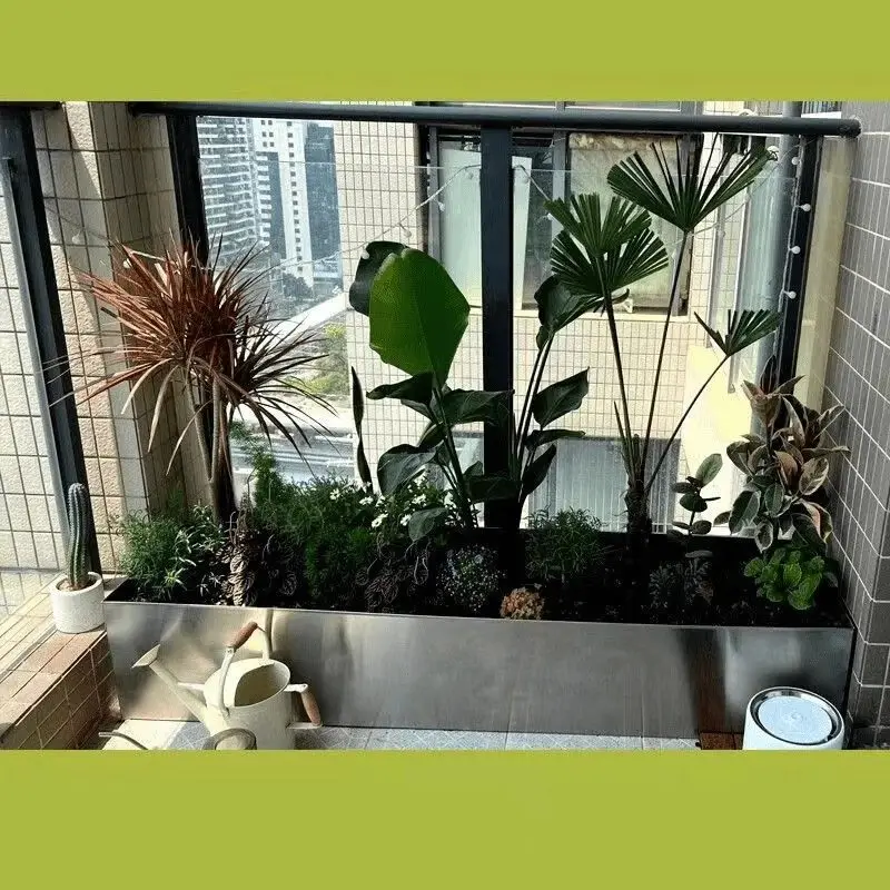 Minimalist Stainless Steel Flower Trough,Rectangular Balcony Plant Pot,Hydroponic Succulent Planting Slot,Rustproof Durable