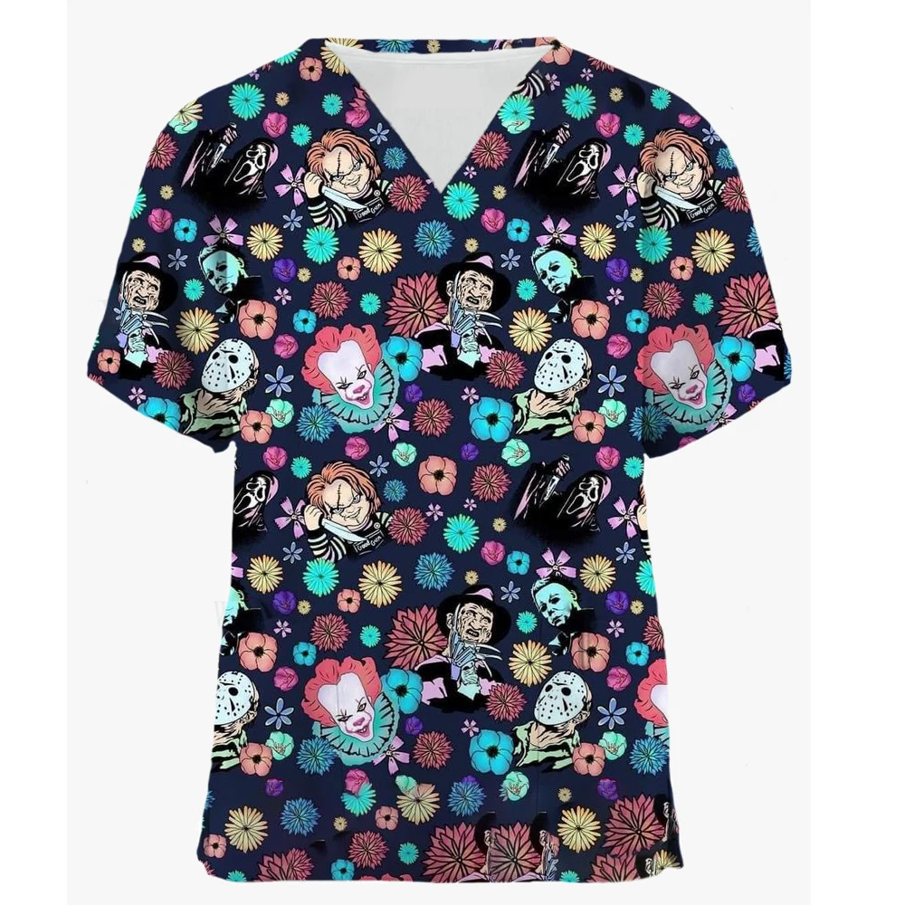 Disney Princess Print Scrub Tops Women Dentist Working Uniform Nurse Scrub Uniformes Medicos Para Mujer Tooth Hospital Workwear