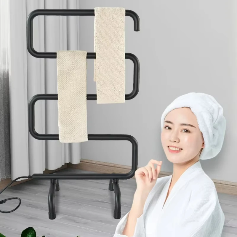 S-shaped floor standing mobile stainless steel electric towel rack, constant temperature carbon fiber heated towel rack GN458AH