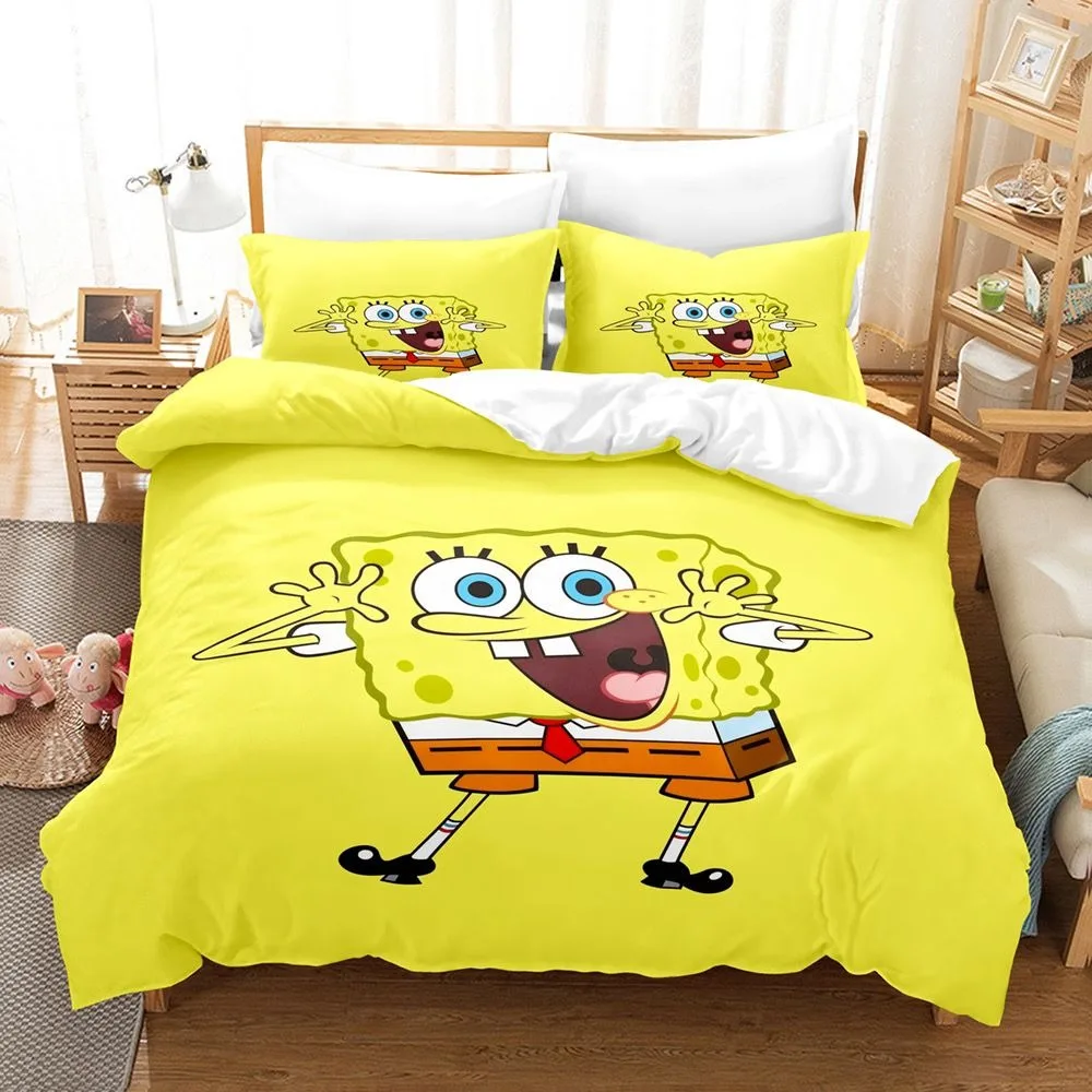 Exquisite 3D Cartoon SpongeBob Wallpaper Anime Digital Printing Bedding Set Duvet Cover Comforter Bed Youth Kids Girl Boys Gift view 3