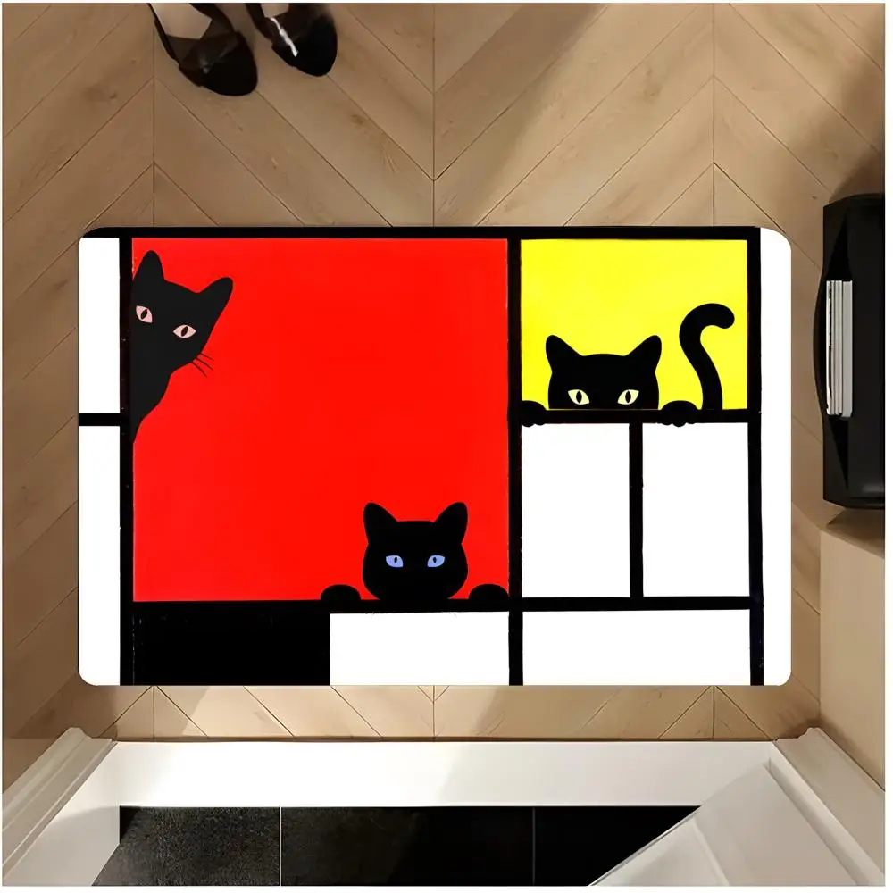 Art Abstract M-Mondrian Floor Mat Washable Absorbent Flannel Door Mat Non-Slip Indoor Floor Rug