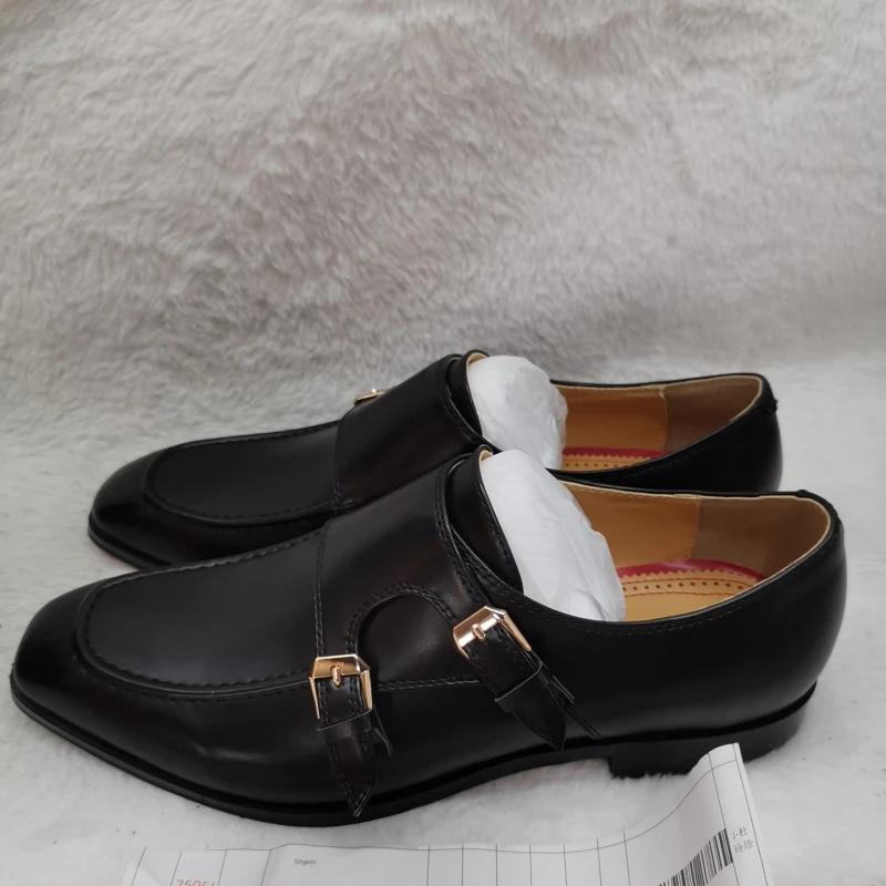 

Black Genuine Leather Shoes for Men Metal Buckle Slip On Men Formal Dress Shoes Office Work Casual Business Shoes Loafers Male