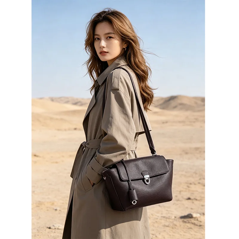 New Fashion Niche Shoulder Bag Korean Version Simple Top-Grain Cowhide Underarm Bag Large-Capacity Women's Tote Bag MD8719