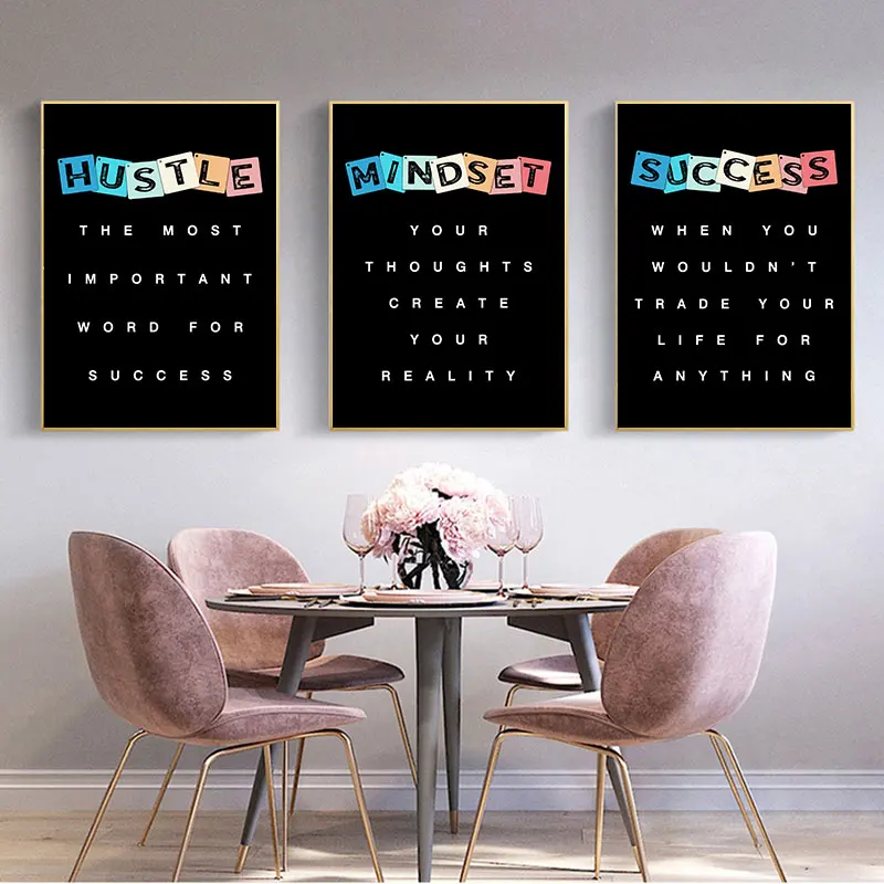 Colorful Inspirational Words Canvas Art Poster Prints Modern Black Background Quotes Wall Decorative Picture for Home Office