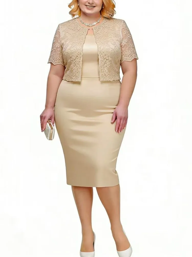 

L-5XL Plus Size Clothes Dresses Women Robes Summer Short Sleeve Street Style Casual 3XL 4XL Big Size Lace Midi Dress Oversize
