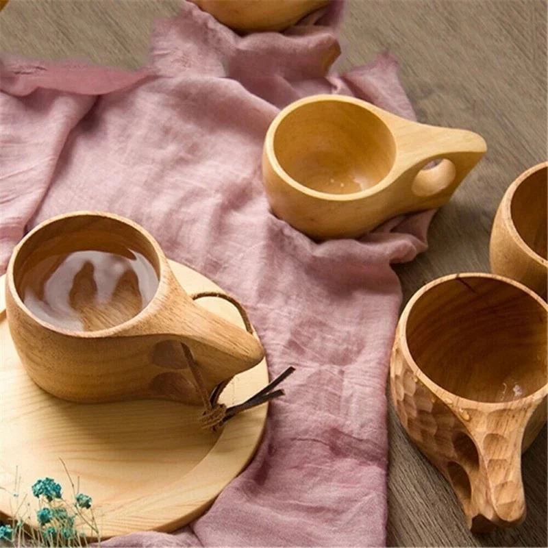 Wooden Mug Camping Water Beer Coffee Cup Hiking Picnic Tableware Bowl Outdoor Nordic Acacia Rubber Wood Mugs Bushcraft Cups