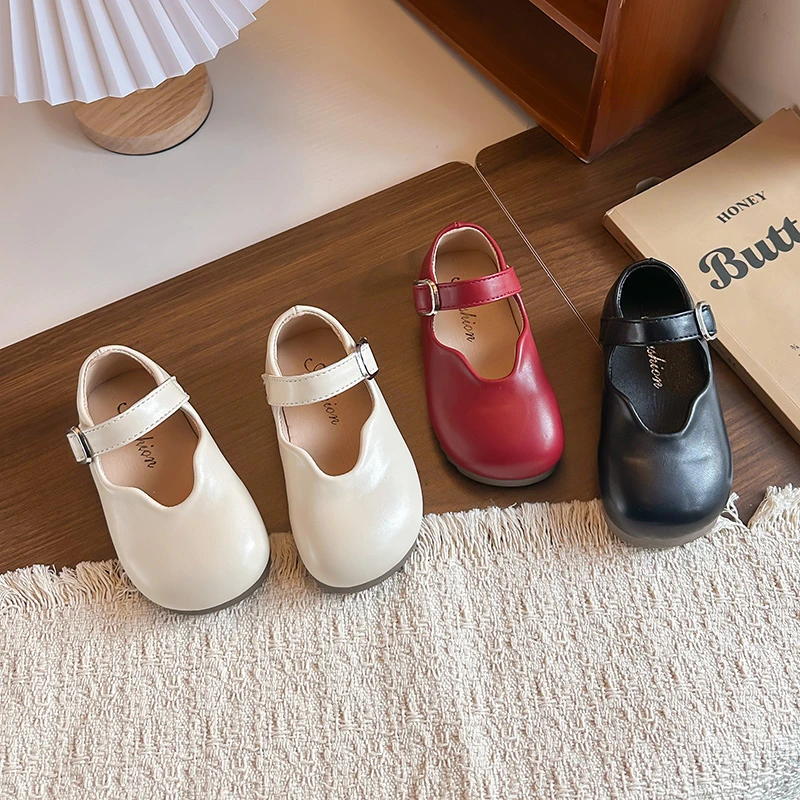 

Girls Princess Shoes Black Round Toes 2026 New Fashion Kids Performance Shoes Pu Leather Non-slip Children Flat Shoes Hook&loop