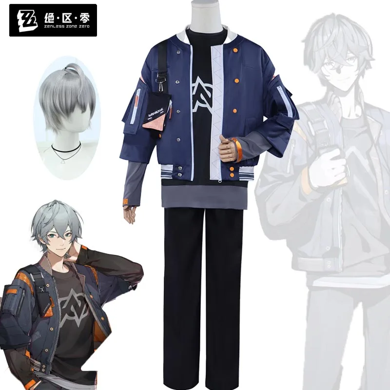 Wise Cosplay Costume Game Zenless Zone Zero Short Wig Jacket Top Pants Uniform Anime Halloween Party Role Play Outfits for Men