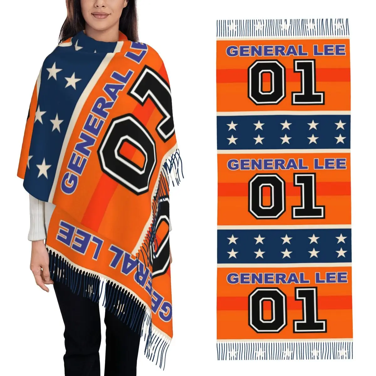 Dukes Of Hazzard Good Ol' Boys Racing Car 01 Scarf Tassel Scarves for Women Soft Warm Shawls and Large Fall Winter Shawl Wraps