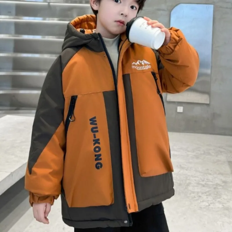 

Новинка 2023 года, осенне-зимняя термоизолированная парка на флисовой подкладке для мальчиков, зимняя хлопковая куртка для больших детей, детская зимняя одежда