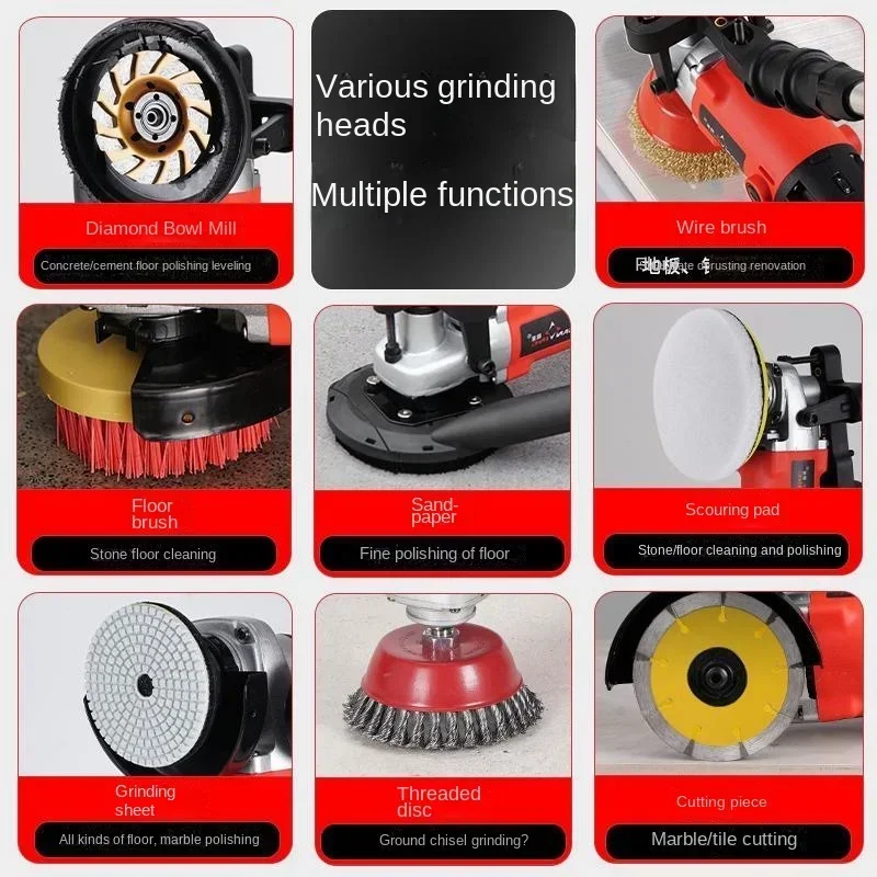 1400W Portable Electric Water Grinding Machine Multifunctional Concrete Terrazzo Waxing Polishing for Household Floor Grinding