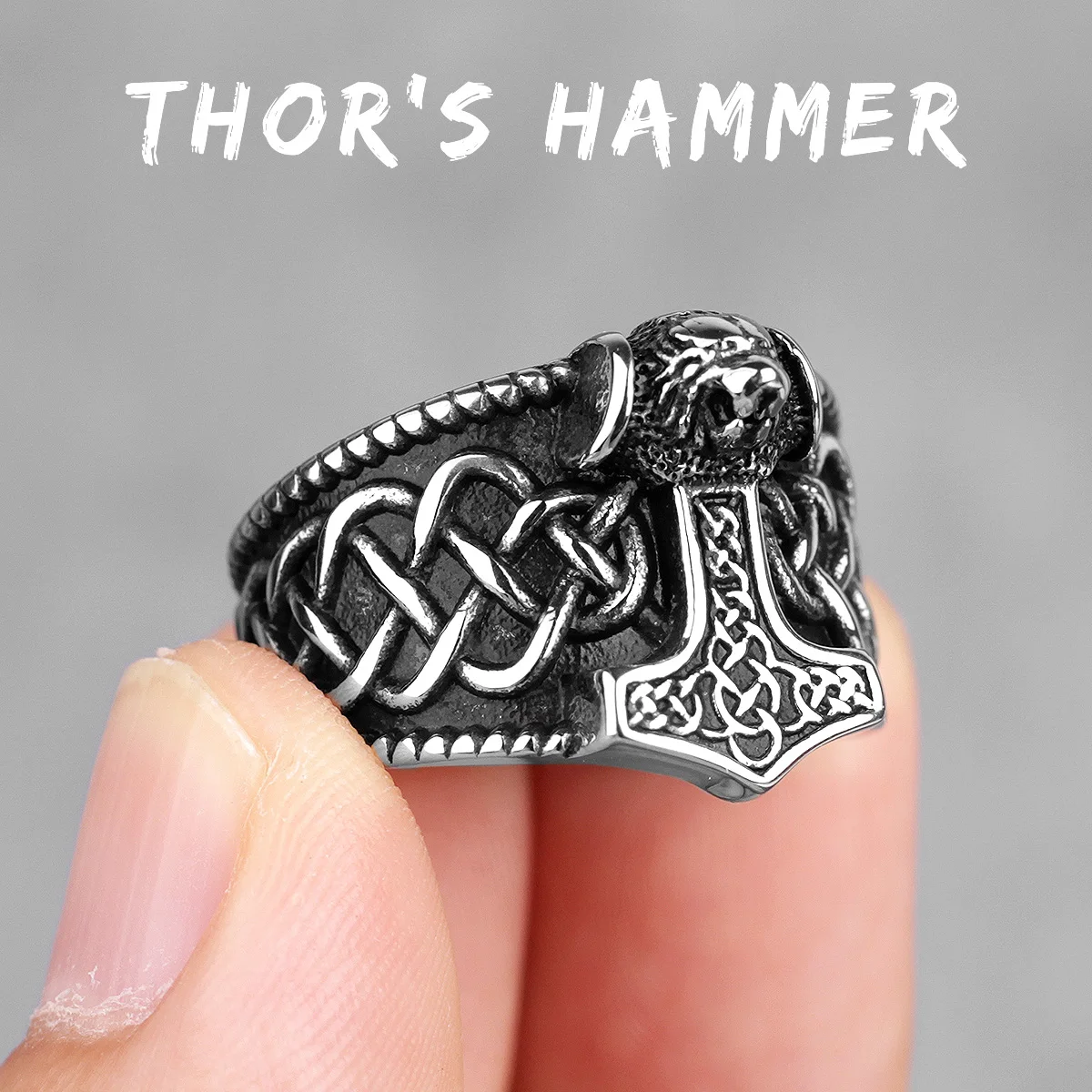 Stainless Steel Men Rings Griffon Quake Thor's Hammer Punk Hip Hop for Biker Male Boyfriend Jewelry Creativity Gift Wholesale