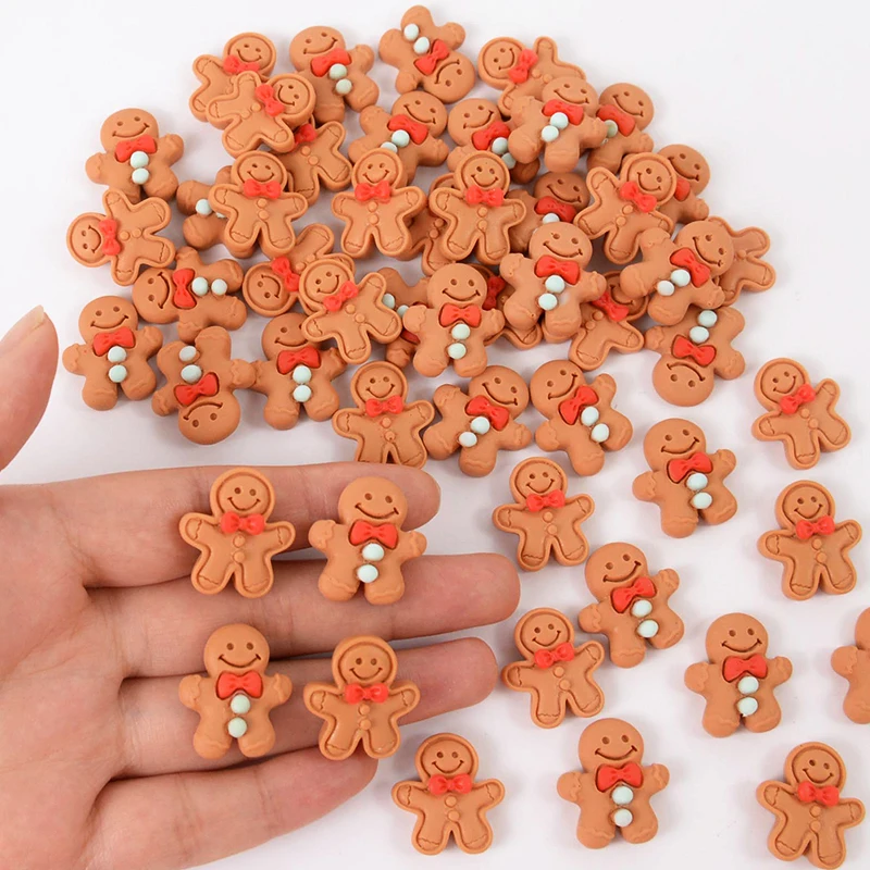 10pcs/20pcs Christmas Mini Resin Gingerbread Man Accessories Cartoon Gingerbread Man DIY Kid Jewelry Keychain Making Supplies