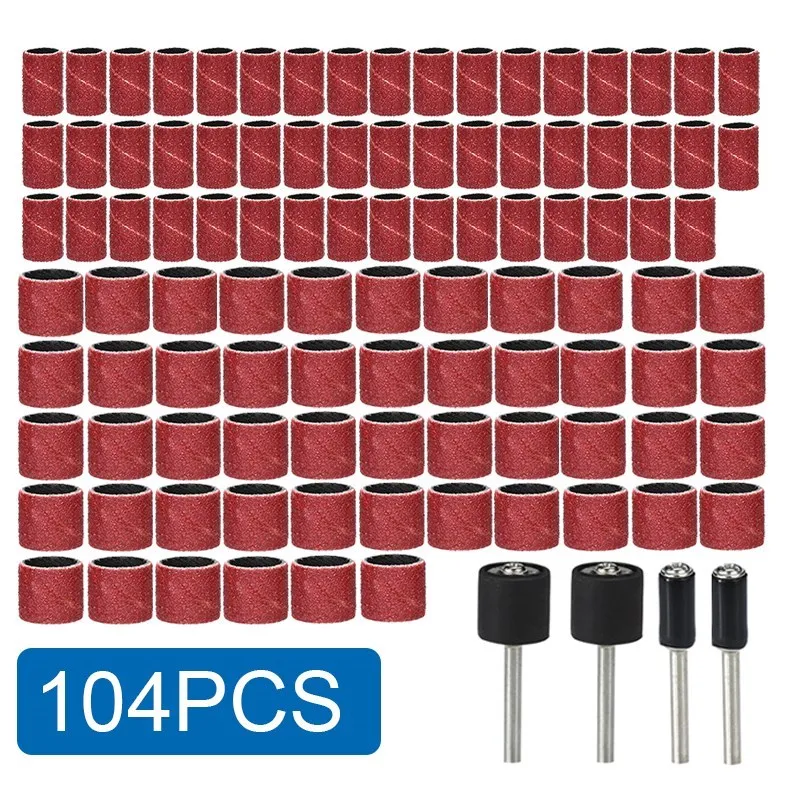 CMCP Sanding Drum Set #80 Grit Sanding Bands with 6.35mm 12.7mm Sanding Mandrel for Dremel Rotary Abrasive Tools 104pcs