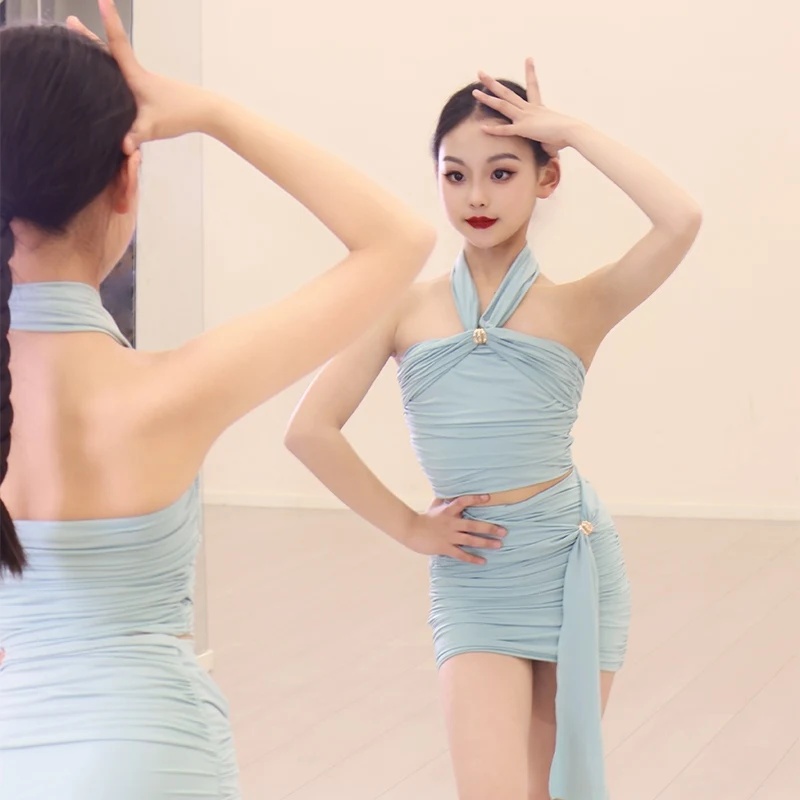 Crianças festa desempenho vestidos meninas competição de dança latina traje das crianças salsa samba chacha roupas de dança sl12189