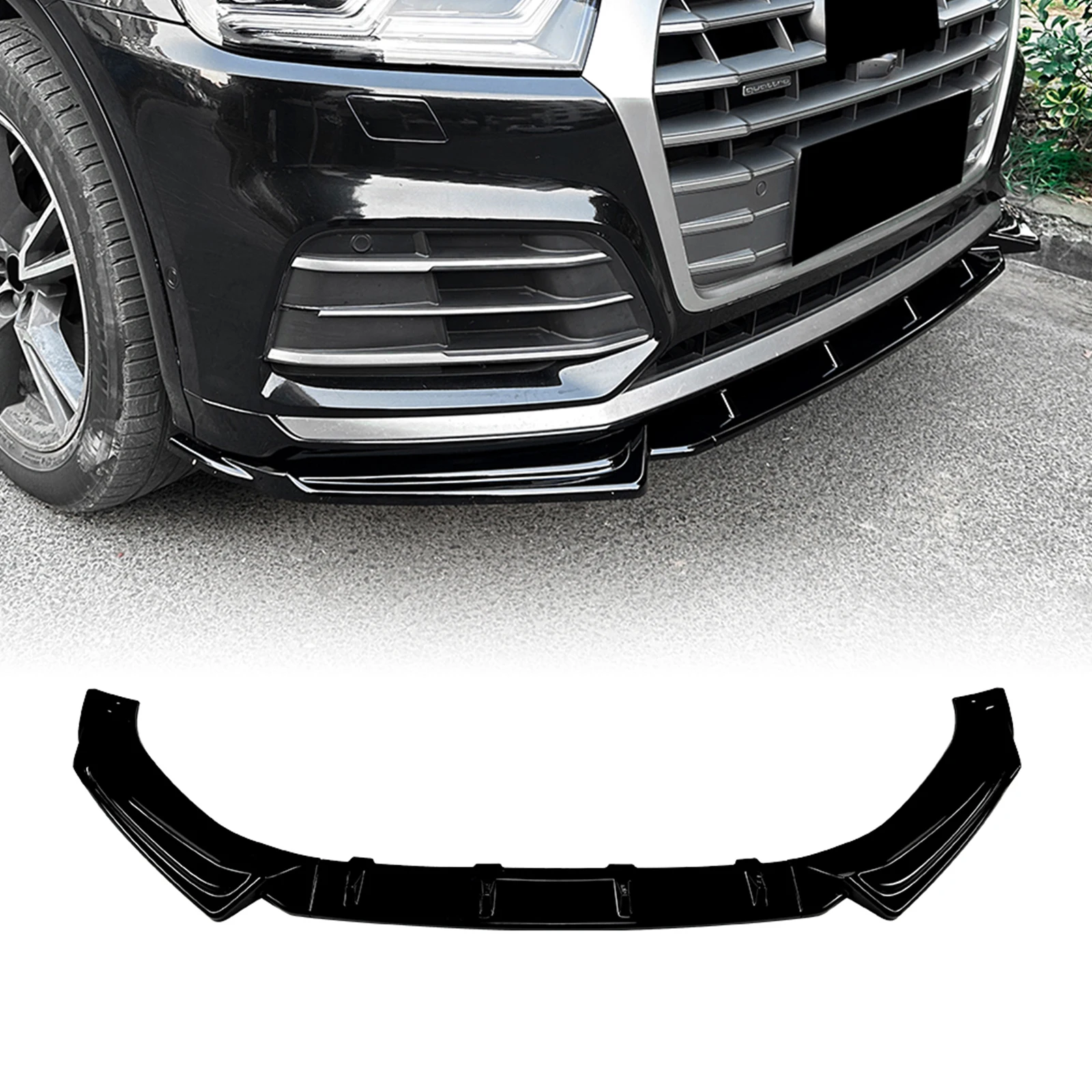 For AUDI SQ5 Q5 FY-Sline 2018-2020 Front Bumper Spoiler Lip Carbon Fiber Look/Gloss Black Car Lower Splitter Blade Protector Kit