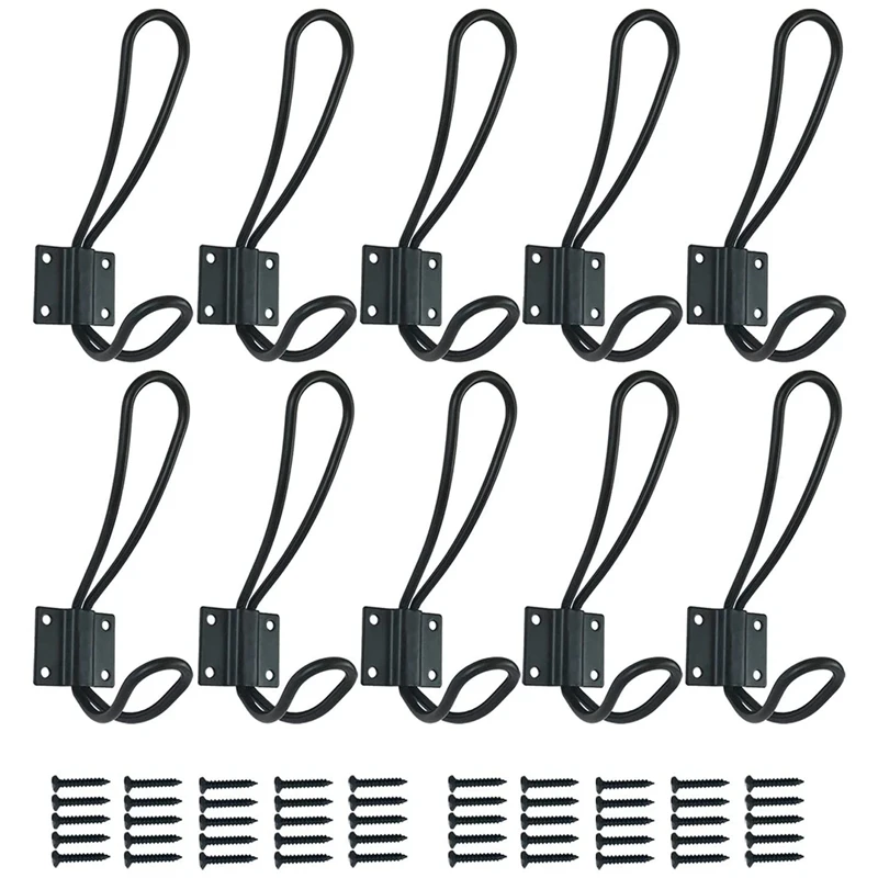 

JFBL Hot 10 Pieces Of Country Entrance Hook Decoration Wall Hanging Black Double Hanging Farmhouse Hook With 40 Screws