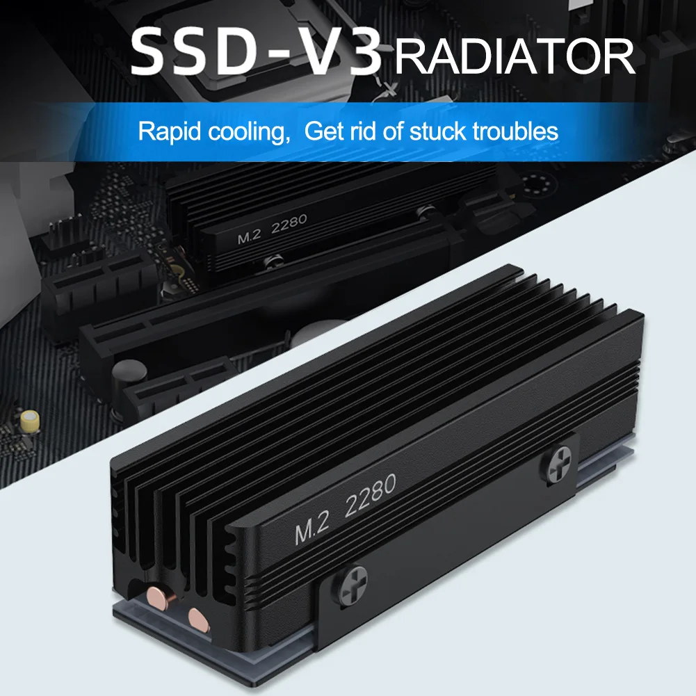 ฮีทซิงค์ M.2 SSD พร้อมแผ่นซิลิโคนระบายความร้อน ท่อระบายความร้อนทองแดง 2 เส้น สำหรับ M.2 NVMe 2280 SSD