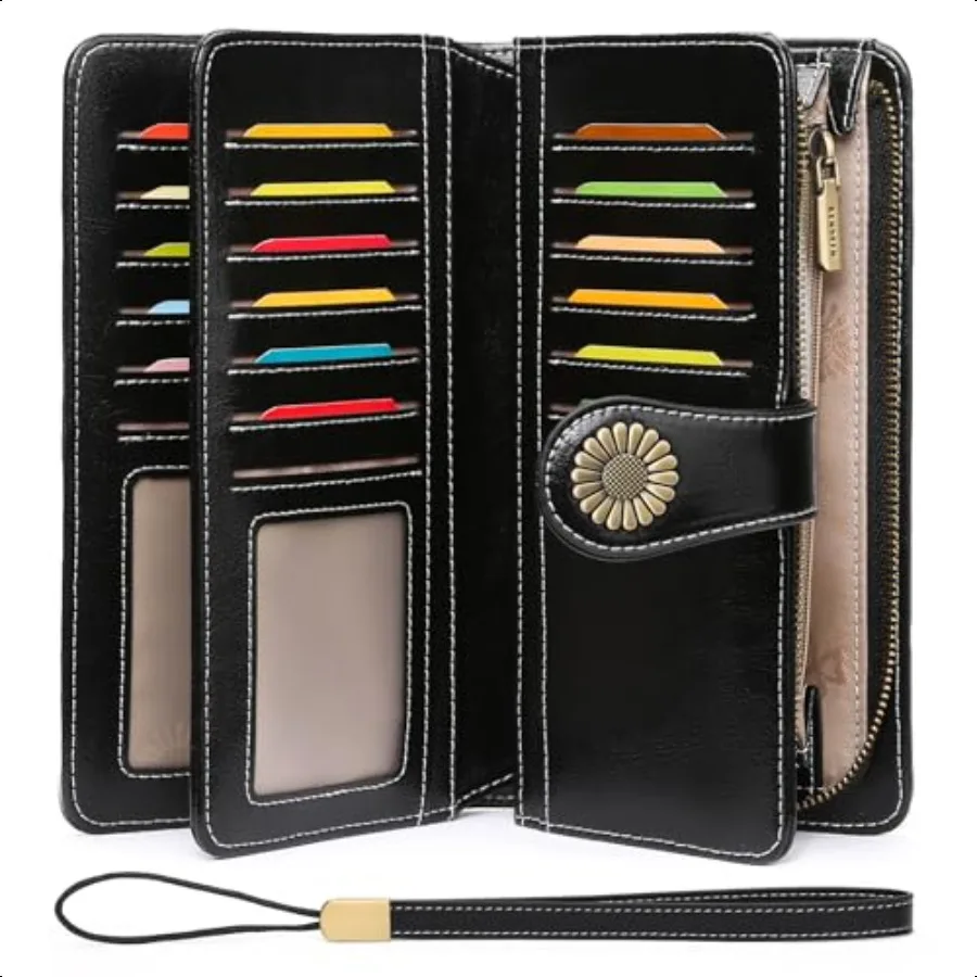 

SENDEFN Wallets for Women Leather Credit Card Holder with RFID Blocking Large Capacity Wristlet