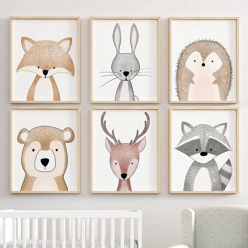 

Nursery Decoration Woodland Animals Wall Art Canvas Painting Fox Rabbit Deer Bear Pints Room Decor Nordic Posters Pictures Kids