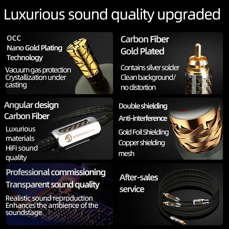 Cavo HiFi RCA a 2RCA Cavo audio amplificatore subwoofer Y Hi-end OCC placcato oro RCA maschio a 2RCA maschio