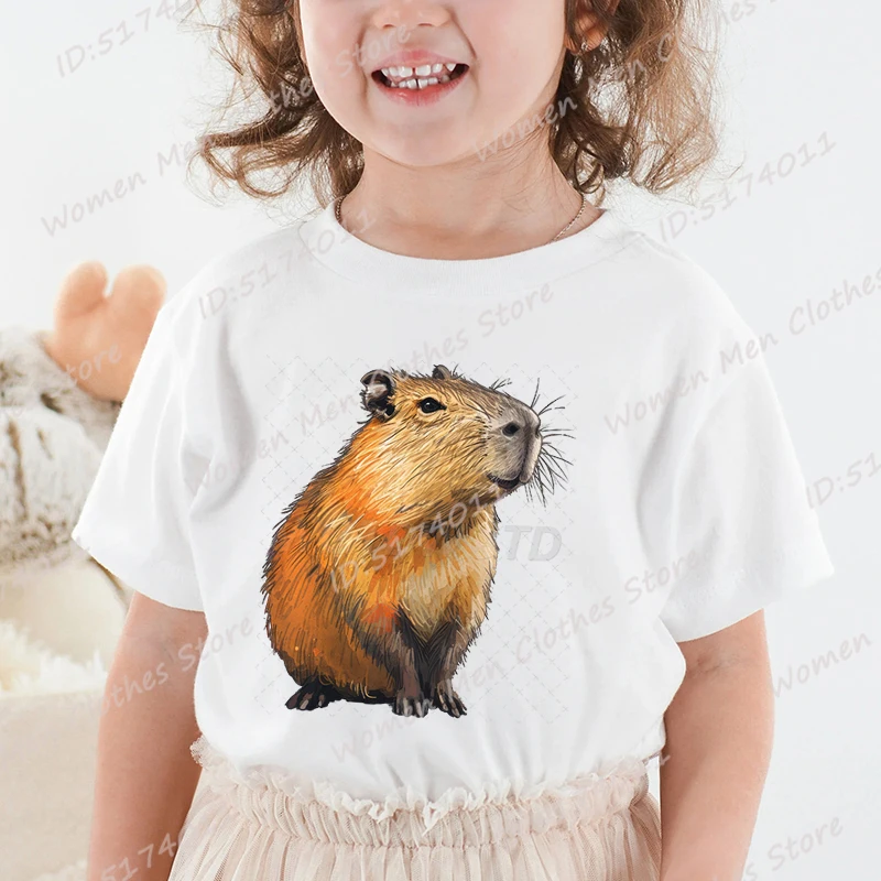 

Funny Capybara Graphic T-shirt Summer Short Sleeve T-Shirt Children Girls Casual Loose Tops Round Neck Pure Color Soft Tee Shirt