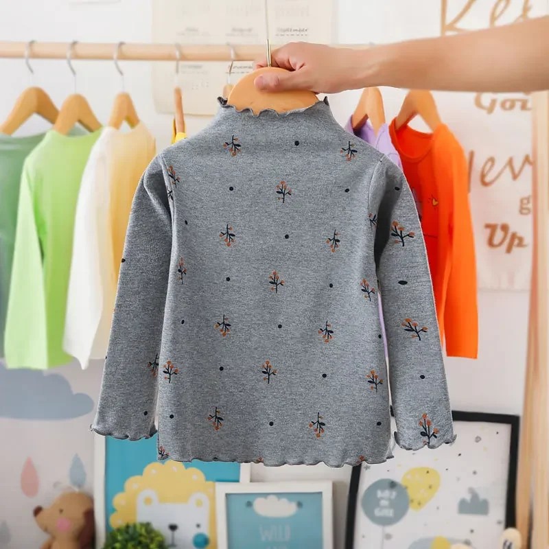 Girls Print Turtleneck T-Shirt Spring And Autumn Children\'s Cotton Long-Sleeve Basic Shirts Baby Kids Clothes New Top Tees WTB21