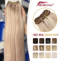 Moresoo-extensiones de cabello para coser, extensiones de cabello humano mechones, máquina de cabello Remy, 100 gramos, doble trama, trama de cabello humano liso suave