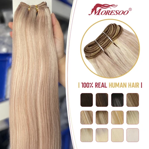 Moresoo-extensiones de cabello para coser, extensiones de cabello humano mechones, máquina de cabello Remy, 100 gramos, doble trama, trama de cabello humano liso suave