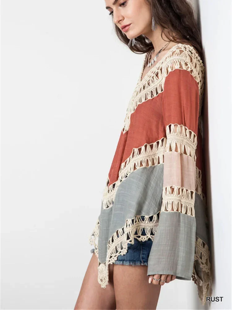 OIINAA ビーチカバーアップ女性ビキニカバーアップスプライス中空アウトボタン半袖夏 2025 ビーチファッション休暇ビーチウェア