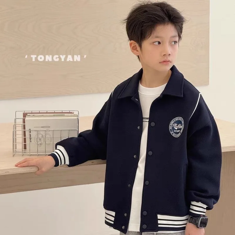 

Пальто для мальчиков, осенняя новая детская зарубежная повседневная бейсбольная форма, трендовая куртка для студентов для мальчиков, корейская версия, топ
