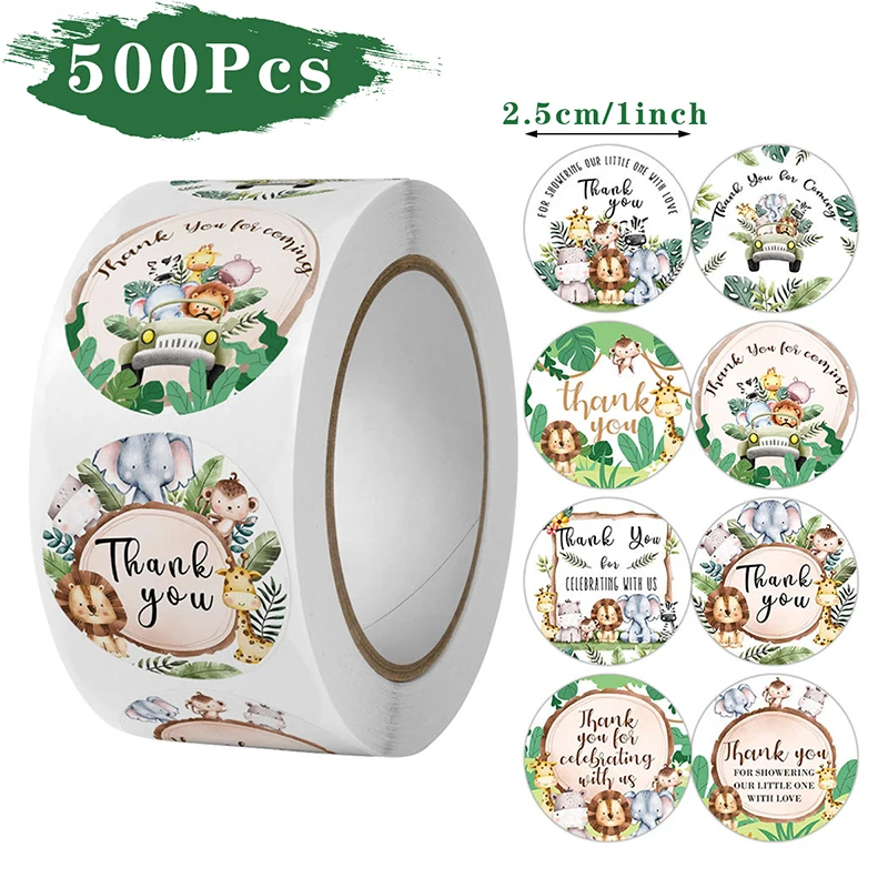 500pcs  Animal Stickers Birthday Party Decor Kids Jungle Safari Theme Animals Roll Sticker Baby Shower Birth Party Favors Supply