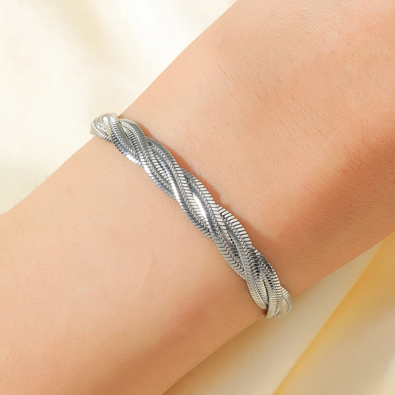 EILIECK 316L Edelstahl Metall Kreuz Geflochtene Kette Halskette Armband Set für Damen Modisches Statement Wasserdichtes Schmuckgeschenk – Detail 10